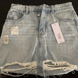 Ripped Light wash Denim Skirt